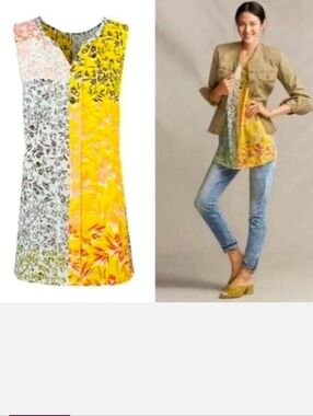 Cabi Sleeveless Split-Panel Floral Tank Top in Yellow & Mint